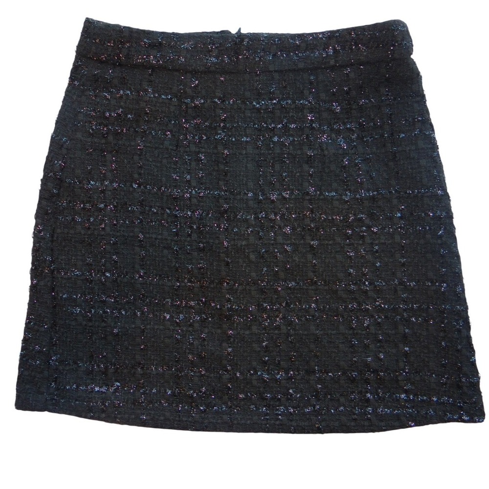 Black Textured Tweed Mini Skirt Sparkle‎ Accents Zipper Closure